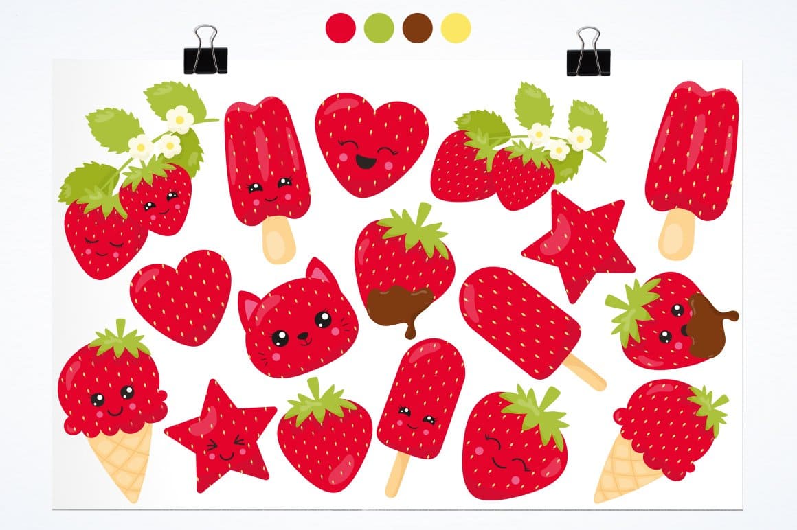 Color gamut of strawberry icons on a light background.