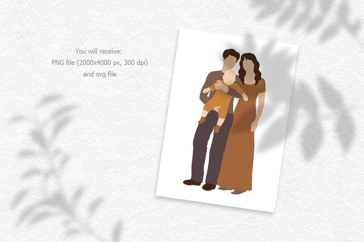Inscription near a family portrait: "You will receive PNG file (2000x4000 px, 300 dpi) and SVG file".