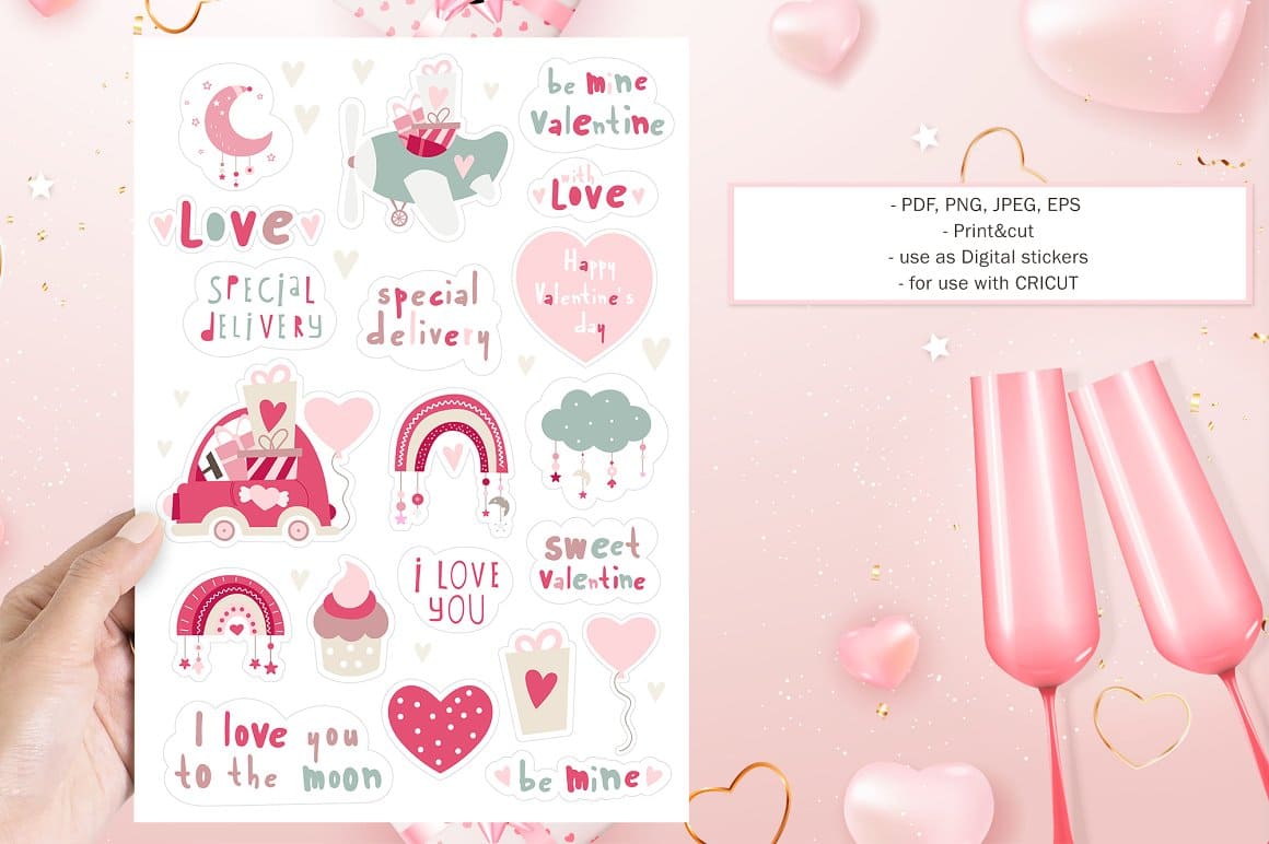 Inscription "I love you to the moon" with pank images.