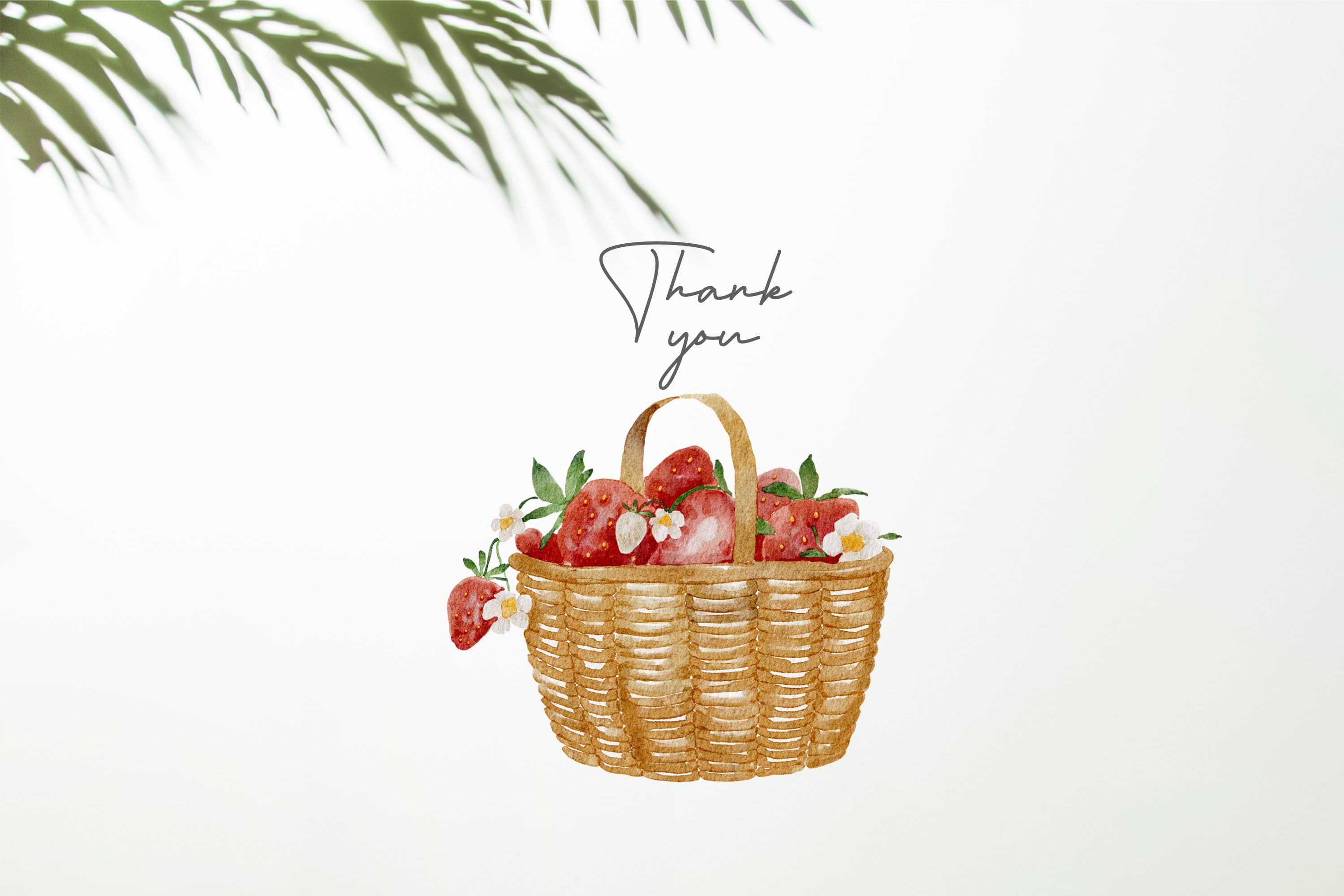 A watercolor painted basket with watercolor strawberries.