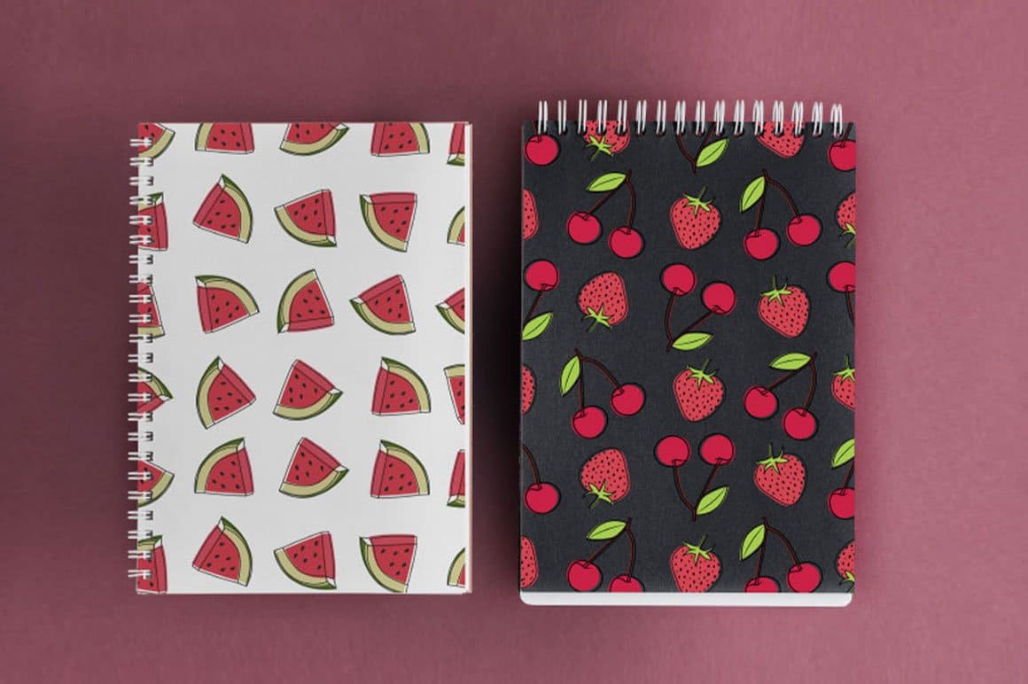 Black and white notebooks with berry design.