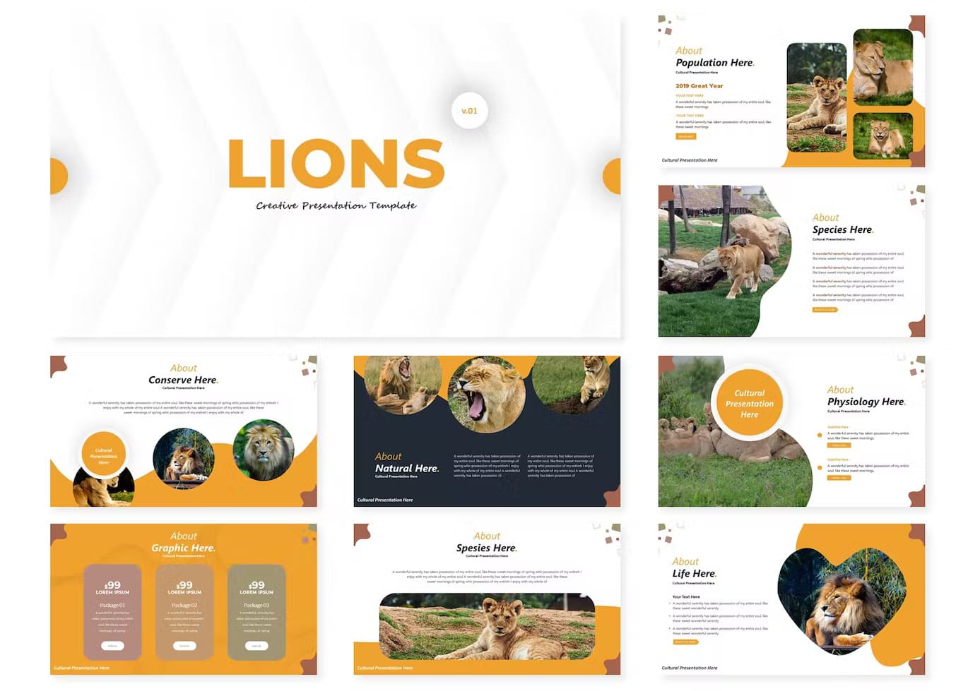Lions life on the creative presentation template.
