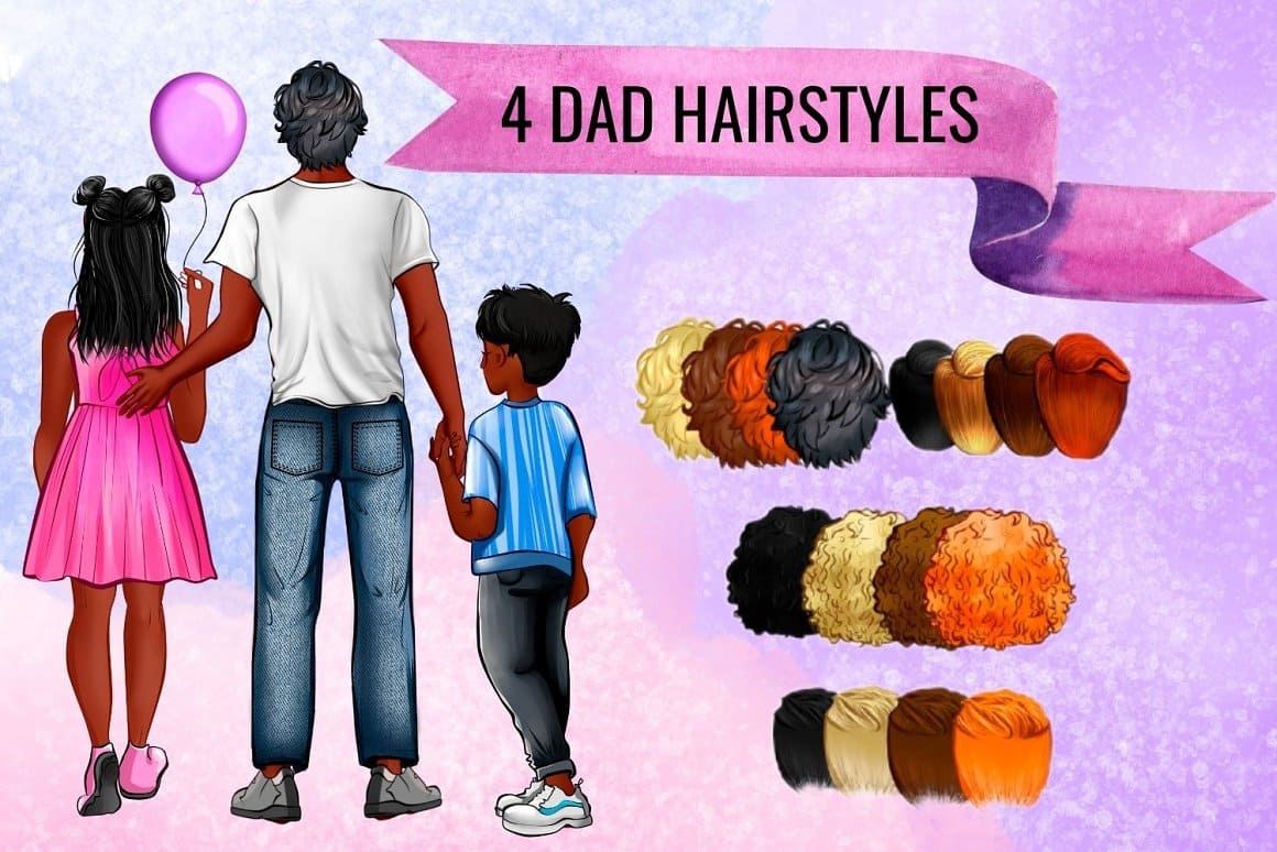 4 dad hairstyles on the pink background.