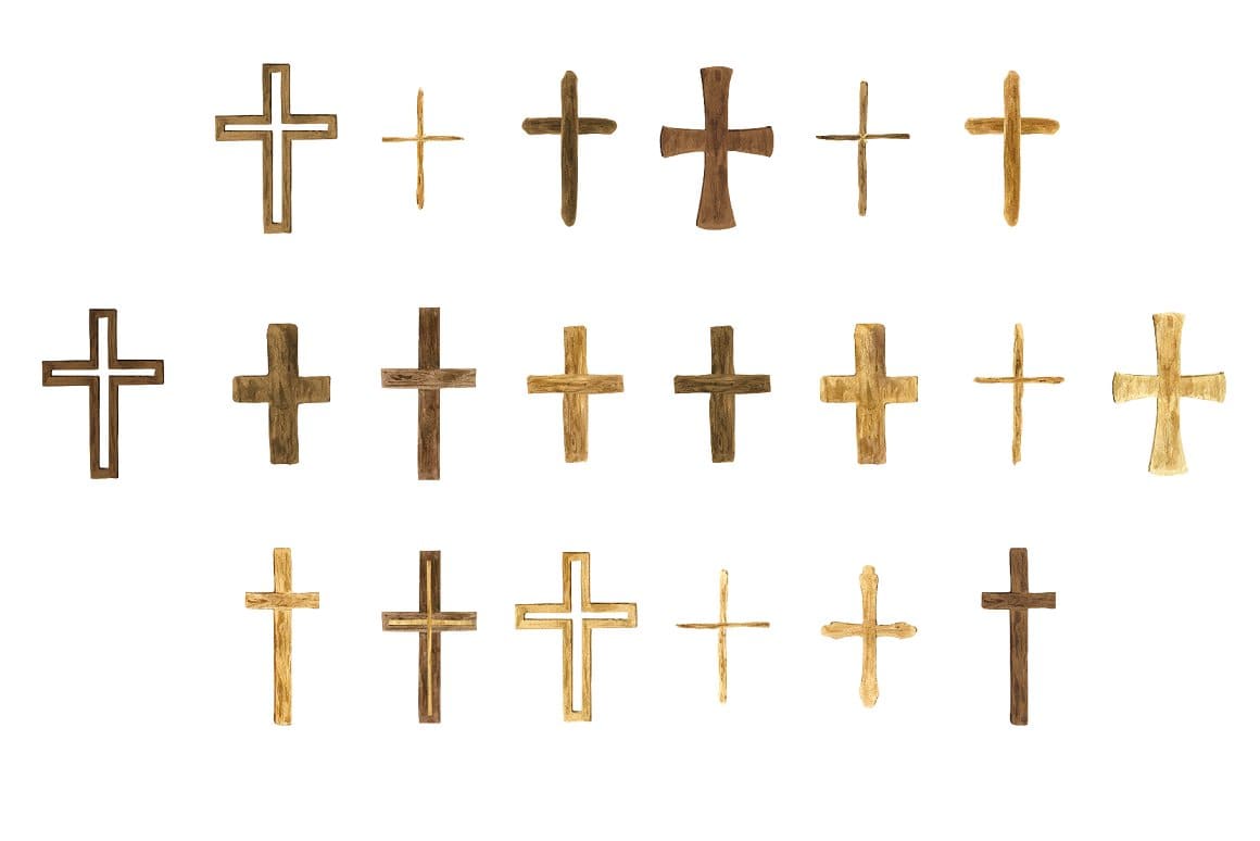 Wooden crosses of different sizes and styles.