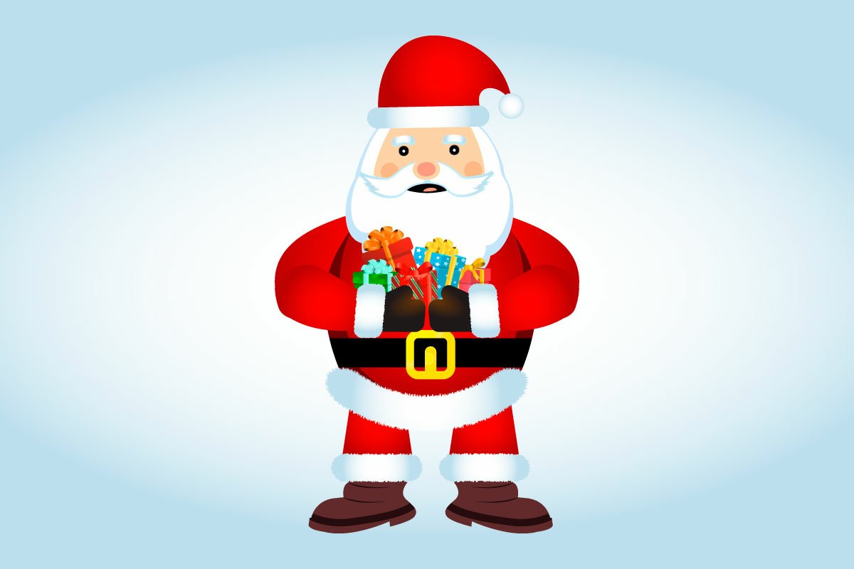 Image of Santa Claus with gifts.