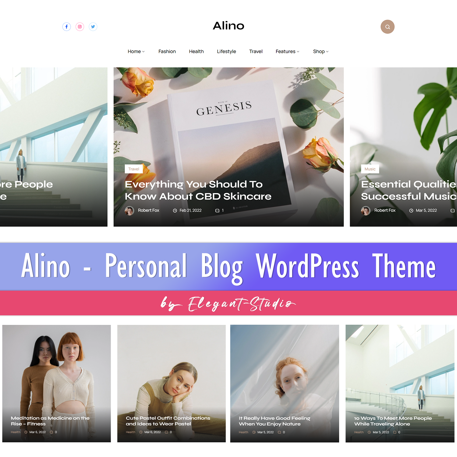 Preview alino personal blog wordpress theme.