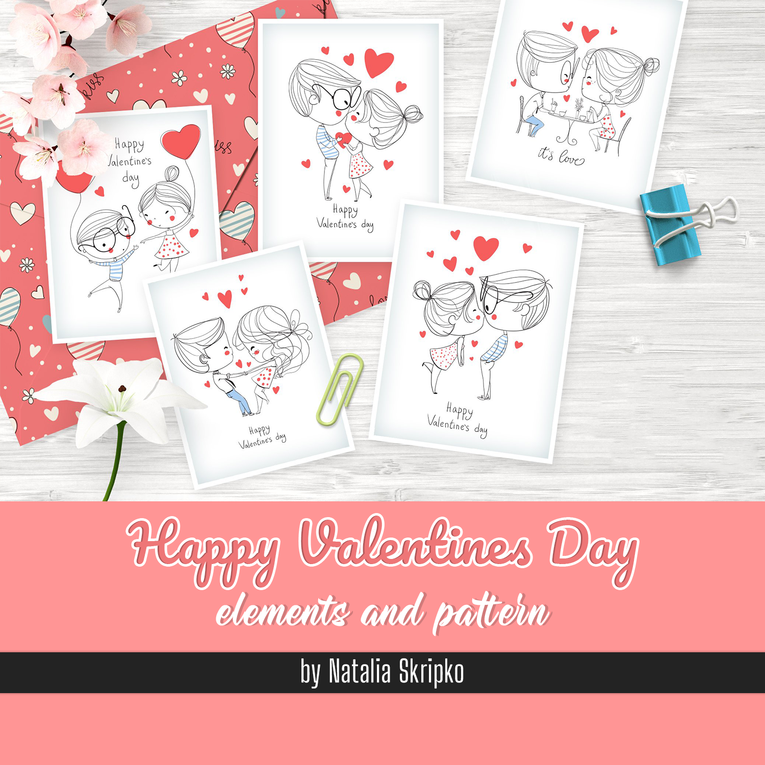 Illustrations with happy valentines day. love cards.