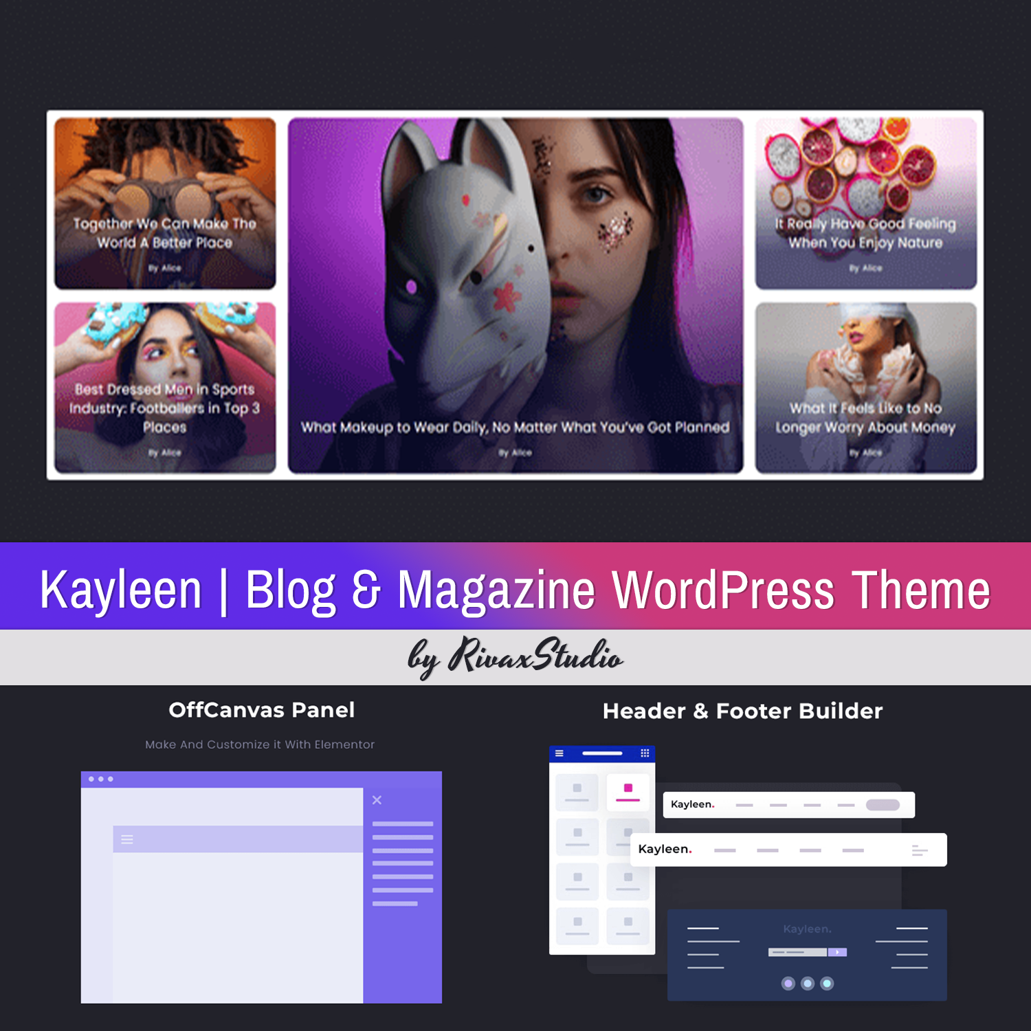 Preview kayleen blog magazine wordpress theme.