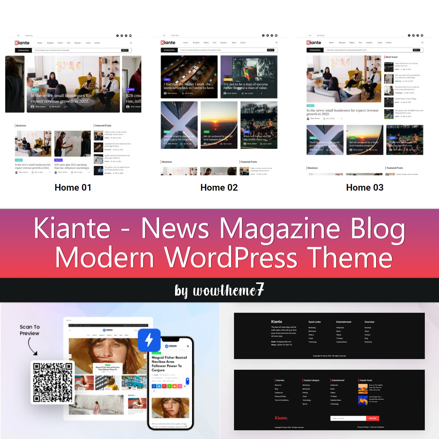 Preview kiante news magazine blog modern wordpress theme.