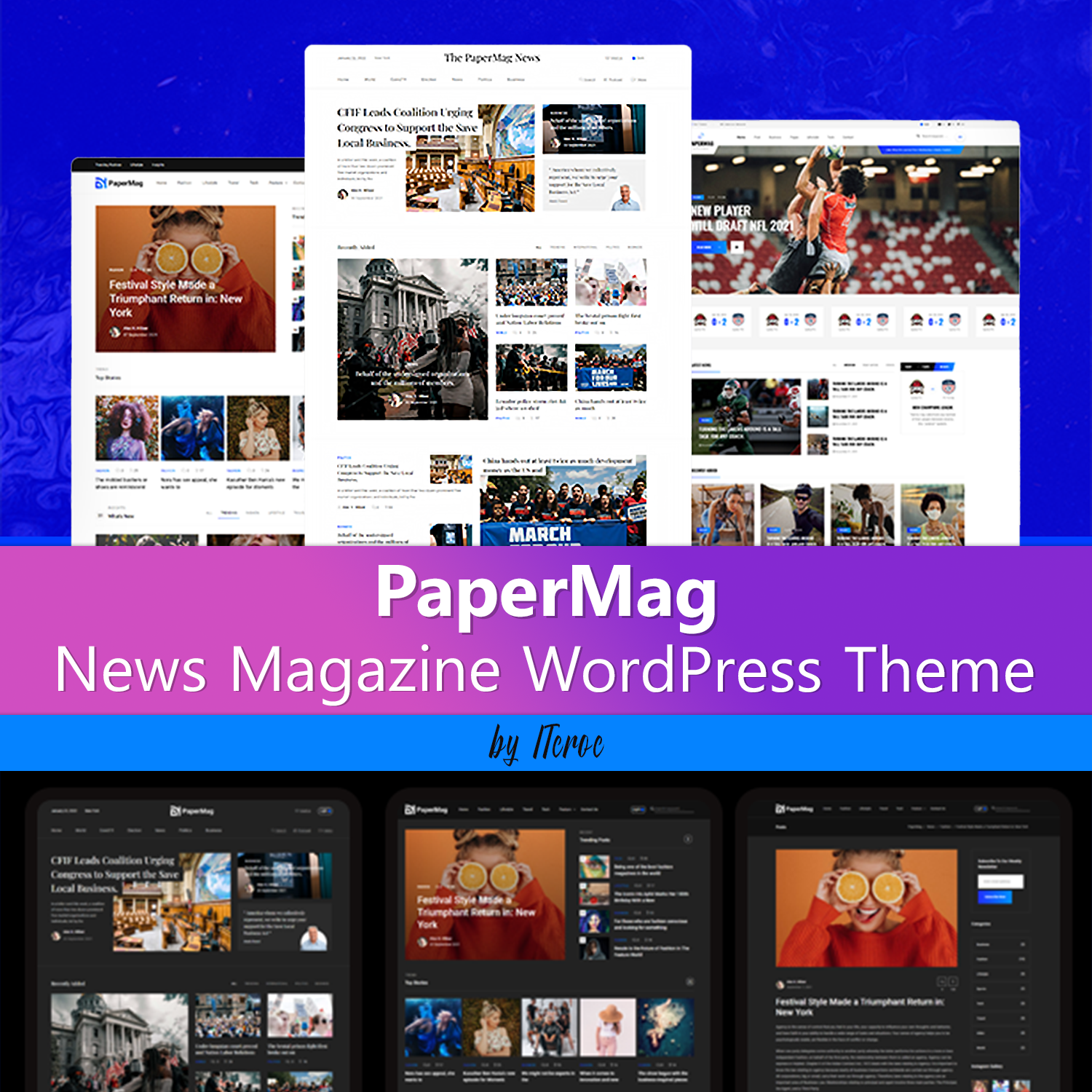 Preview papermag news magazine wordpress theme.