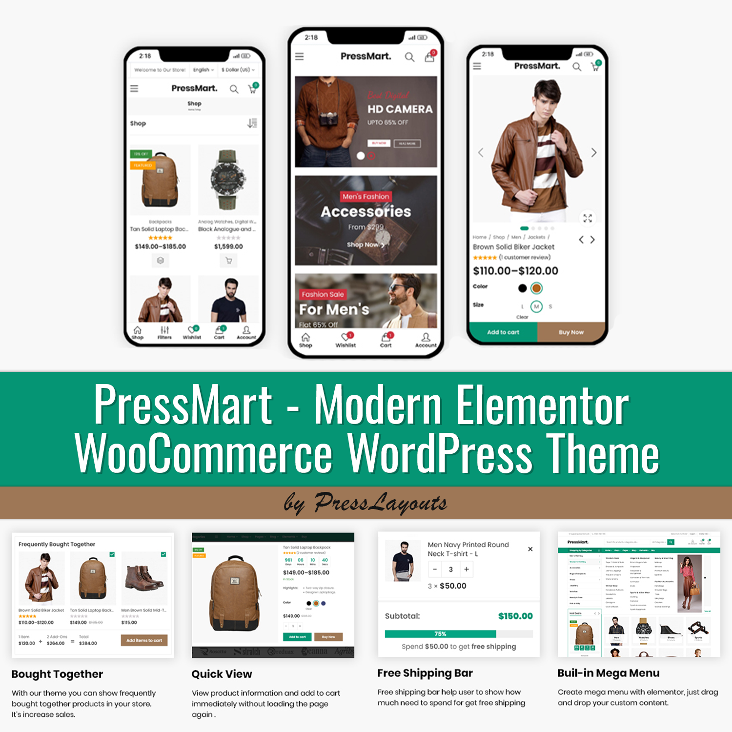 Preview pressmart modern elementor woocommerce wordpress theme.