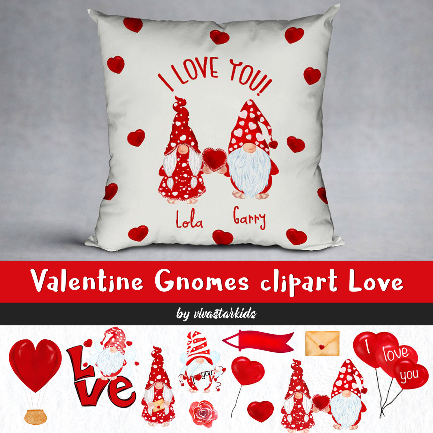Valentine gnomes clipart love preview.