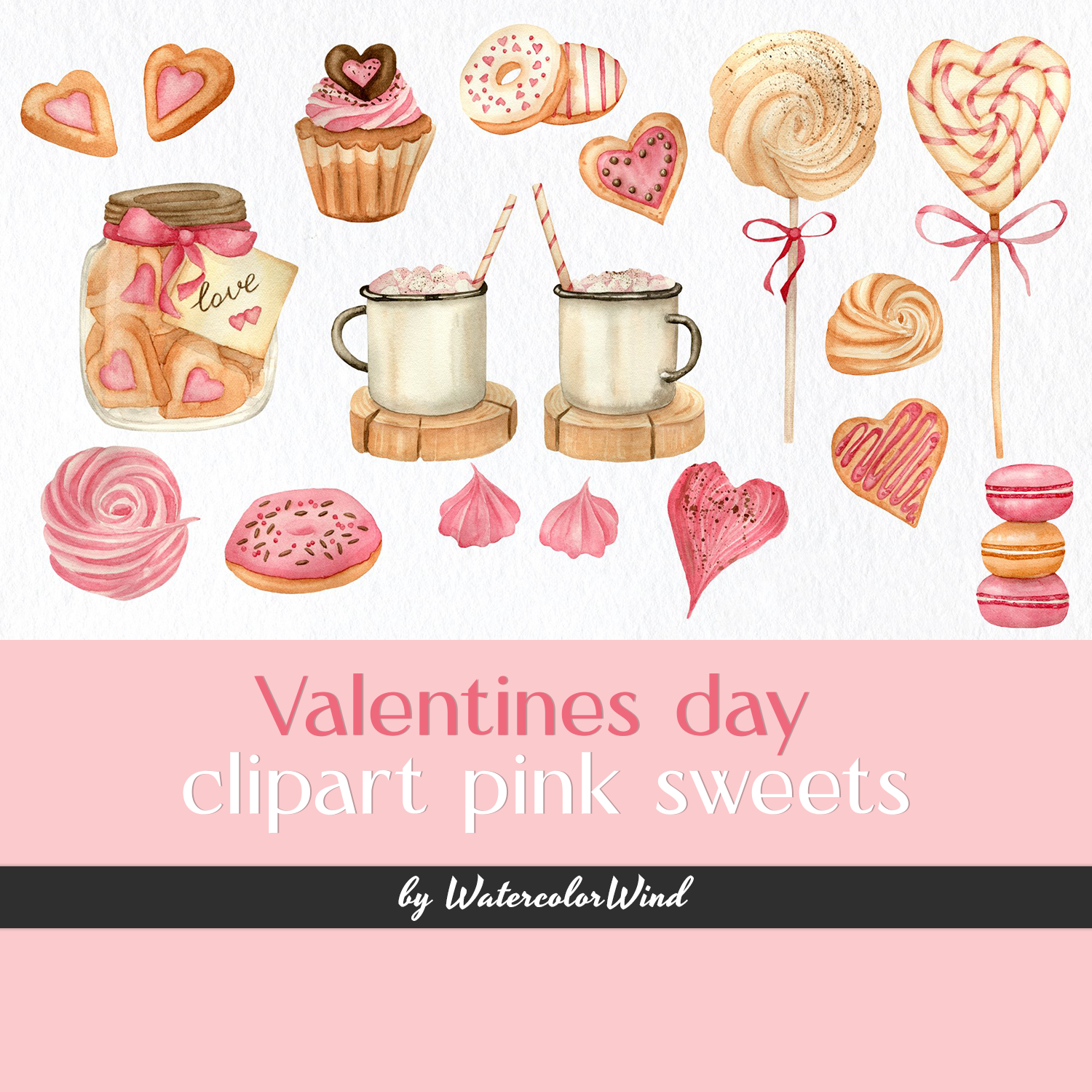Illustration valentines day clipart pink sweets.