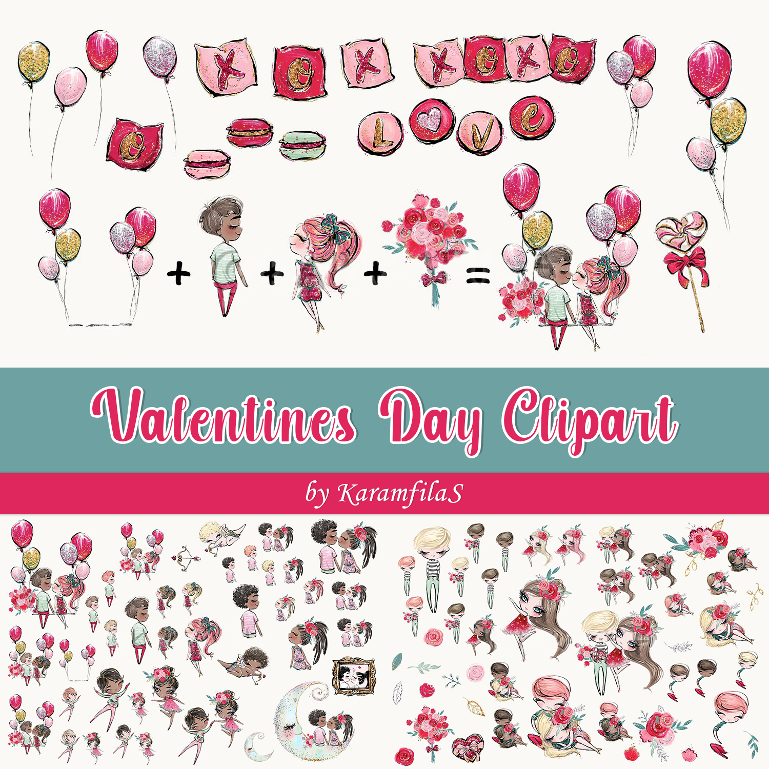 Illustrations with prints valentines day clipart.