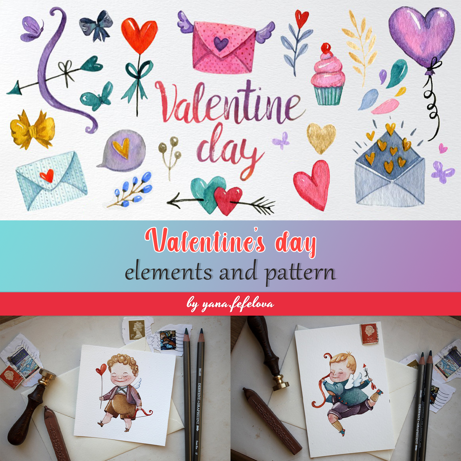 Illustration valentines day elements and pattern.