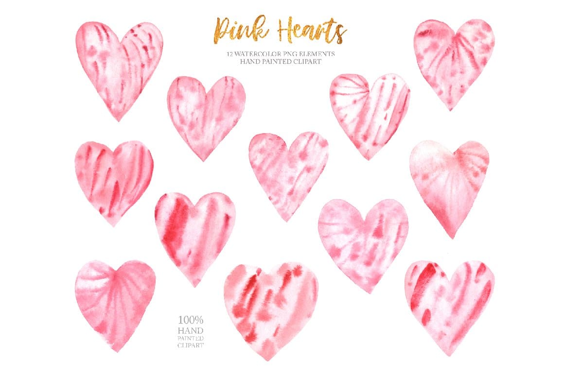 Watercolor Valentine Heart Clipart, Colourful Hearts, Kids Spring Clip Art,  Hand Painted Hearts DIY Valentines 