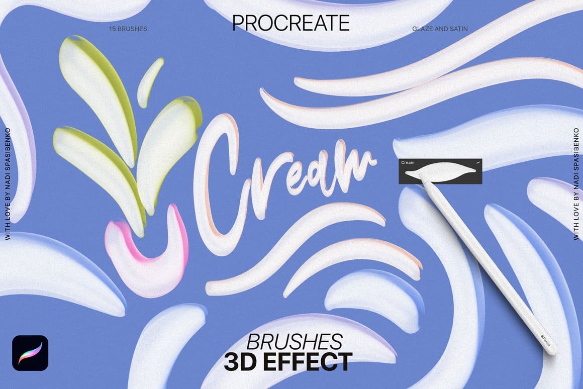 The word cream is drawn with white and colored 3D paints.