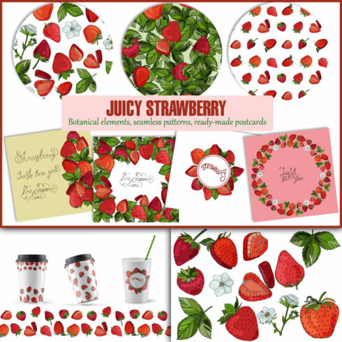 Three samples of strawberry design.