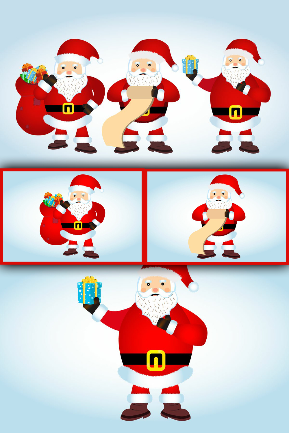 Pinterest images set of three santa claus vector design.