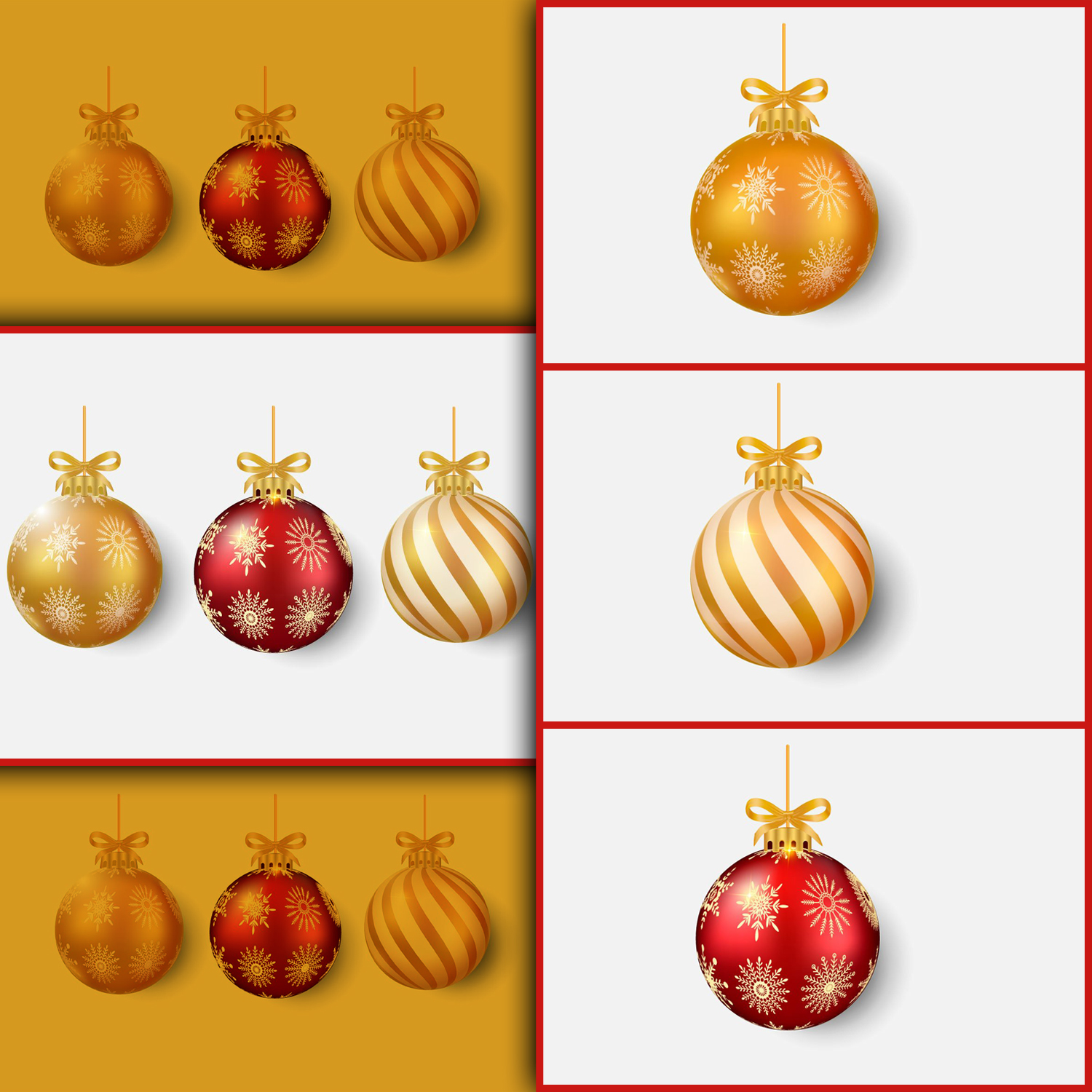 Images with christmas set of tree decoration balls.