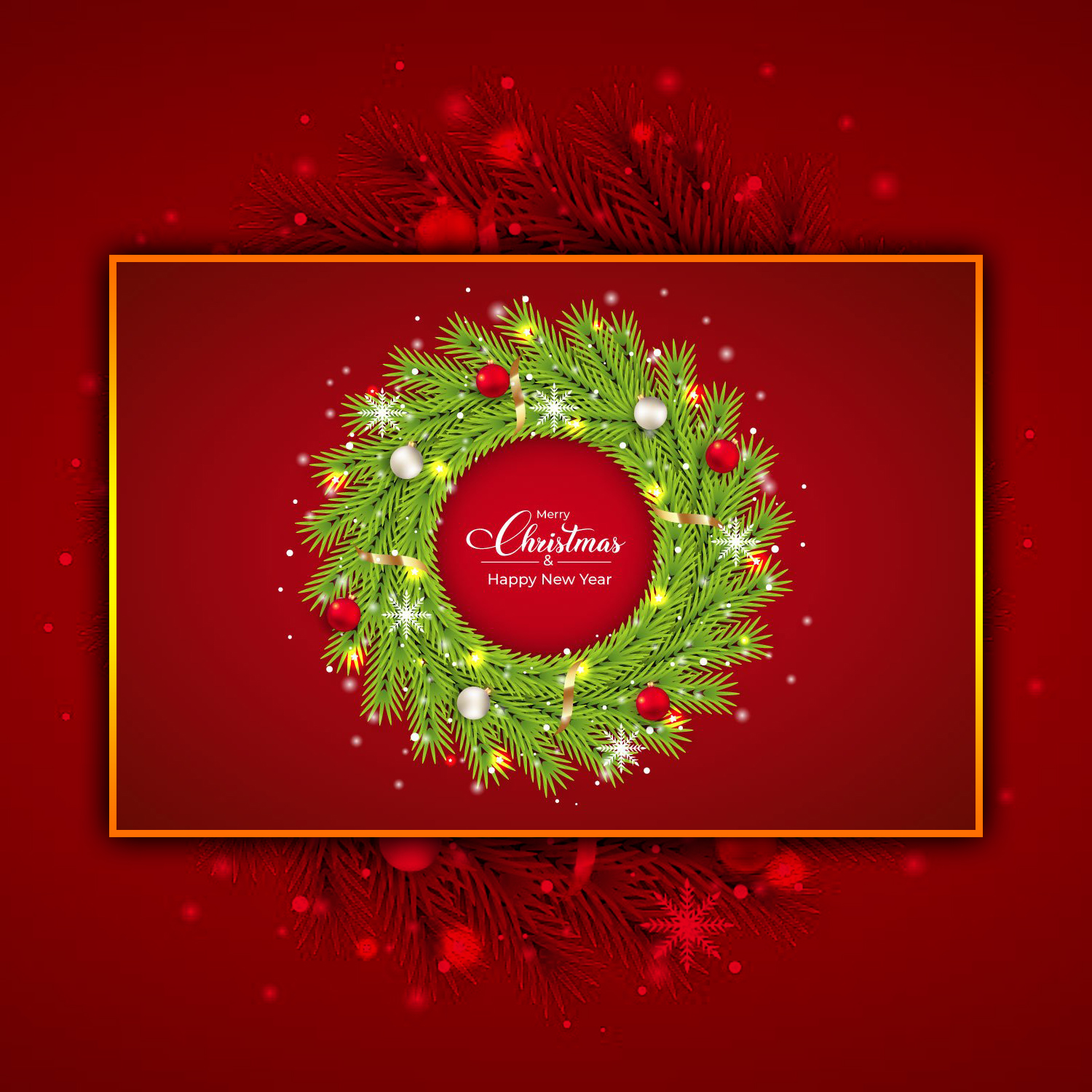 Preview christmas wreath with red background.