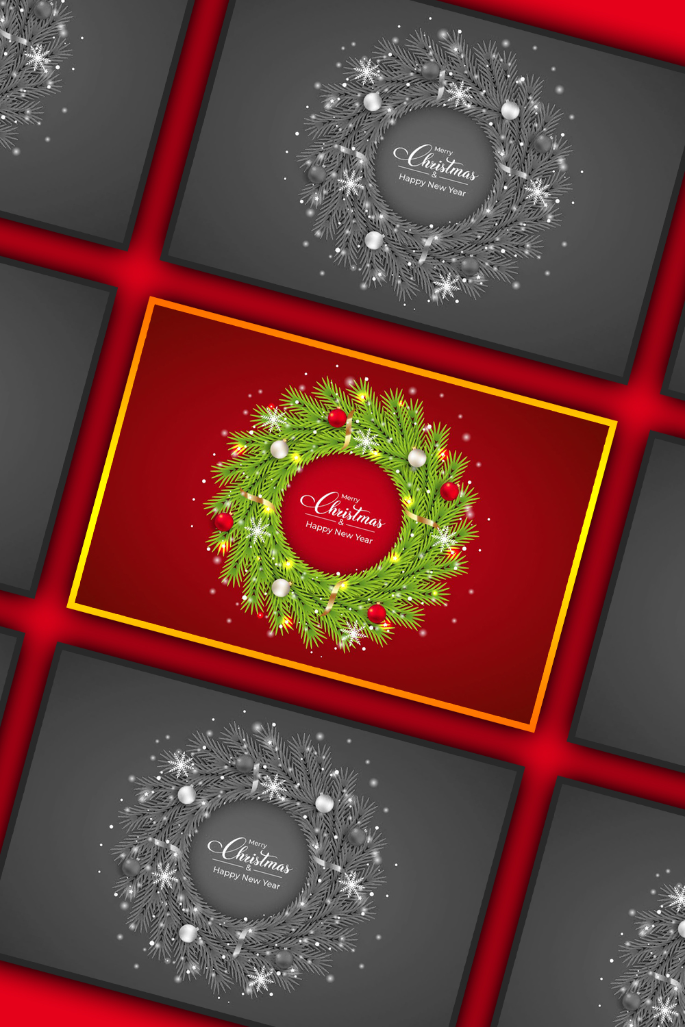 Pinterest illustrations christmas wreath with red background.