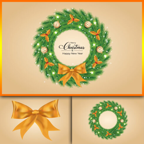 Preview christmas green wreath with golden balls.