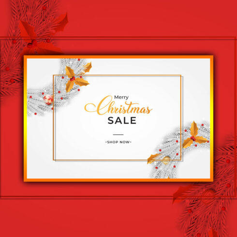 Images with christmas sale banner with white wreath.