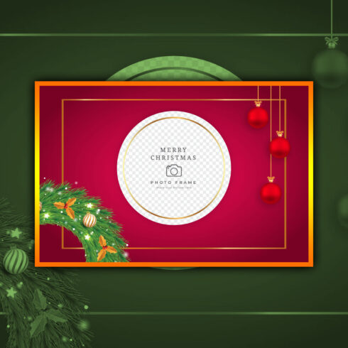 Preview christmas photo frame with green wreath.