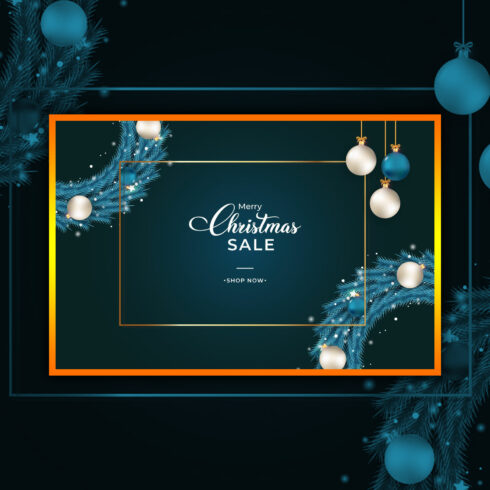 Preview christmas sale banner with blue wreath.