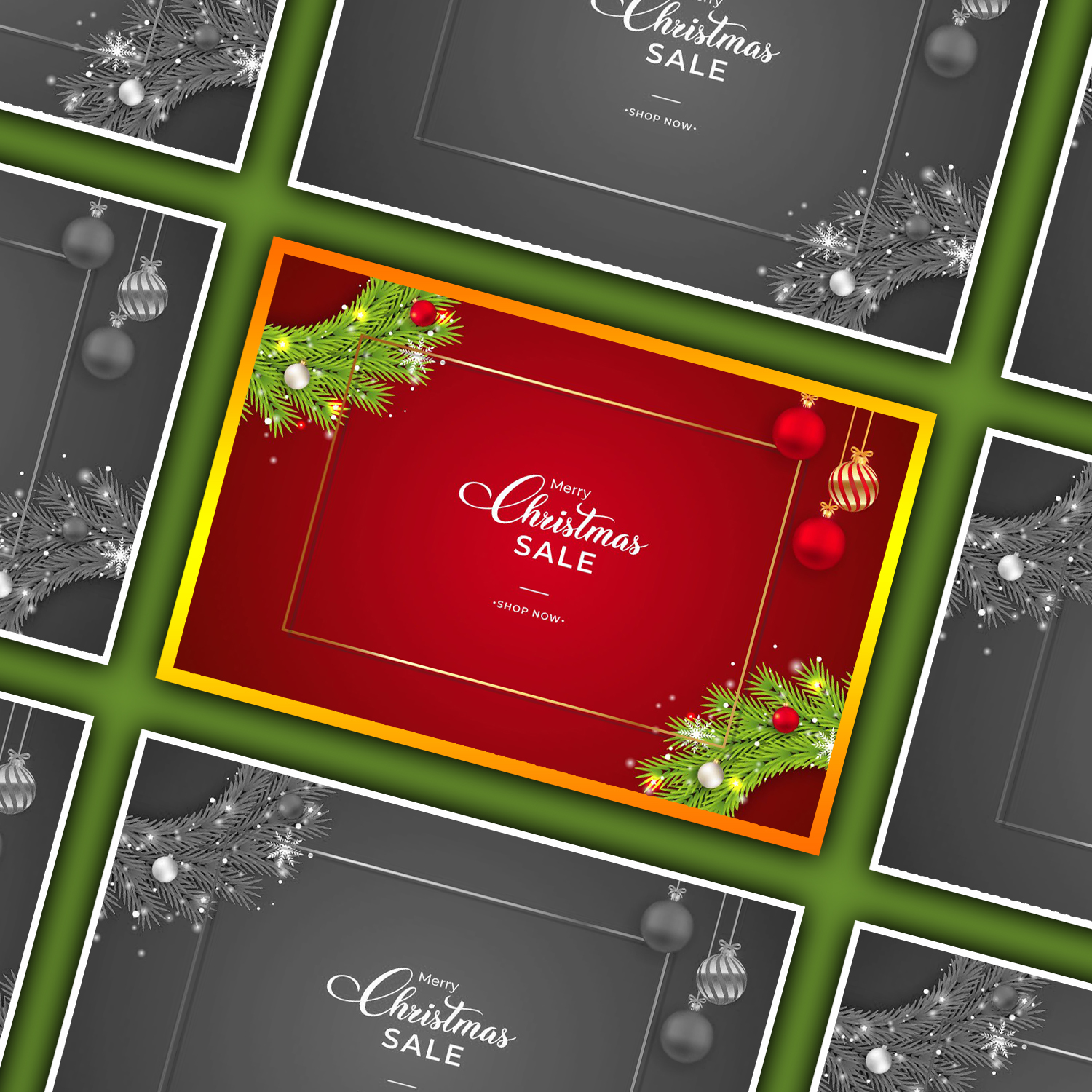 Images with christmas sales banner with red balls.