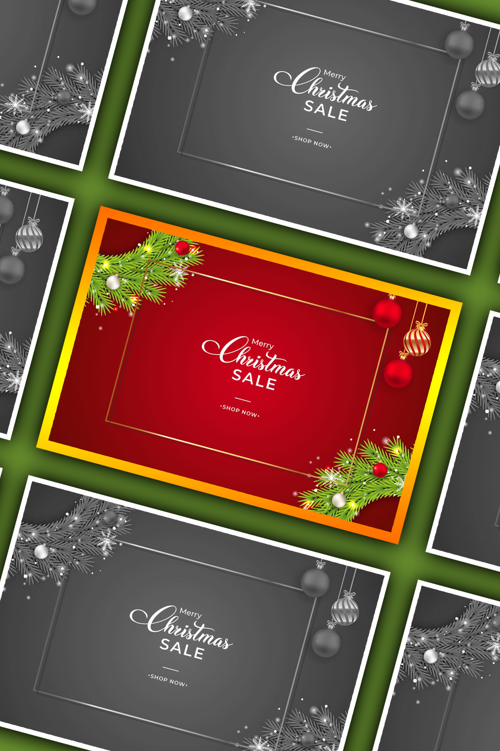 Pinterest illustrations christmas sales banner with red balls.