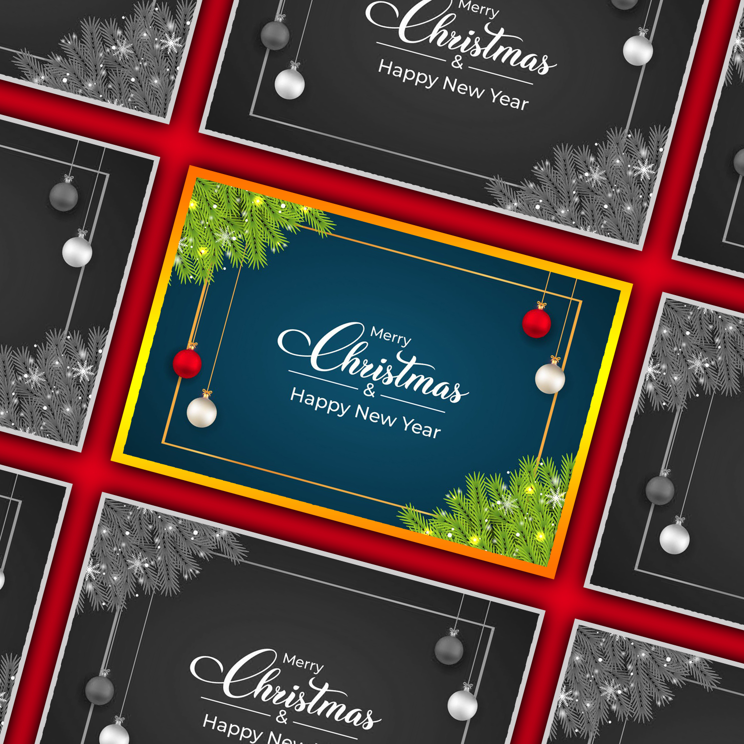 Preview christmas template with green leaves.