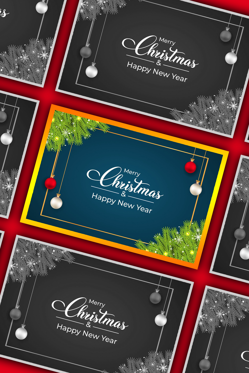 Pinterest illustrations of christmas template with green leaves.