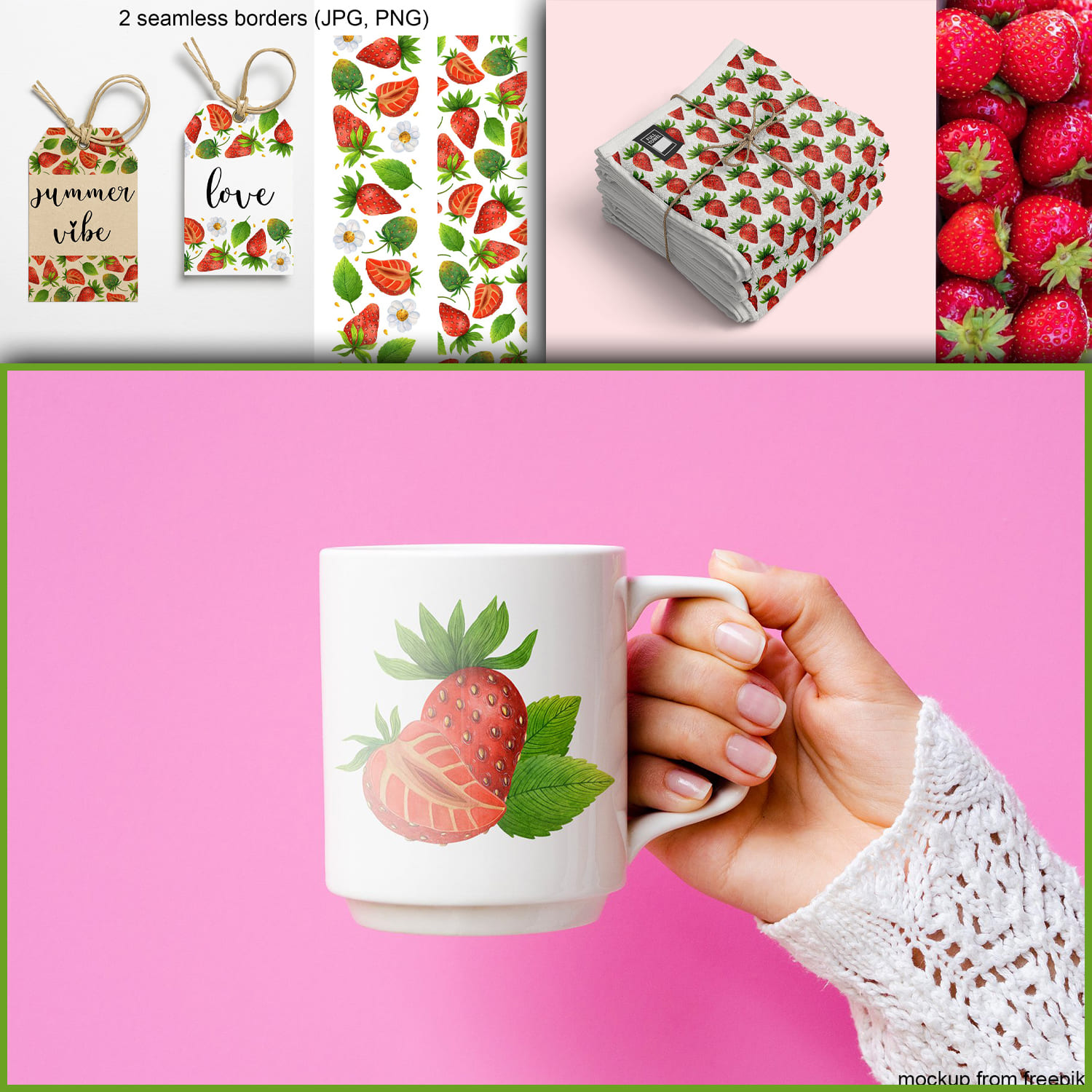 Large and small image slides using the image of strawberries.