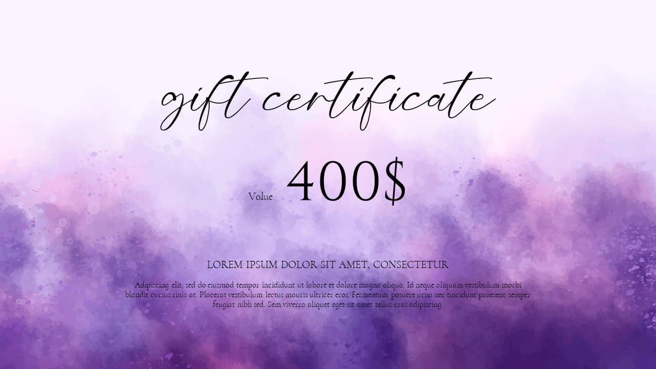 White and Purple $400 Powerpoint Gift Certificate Slide 18.