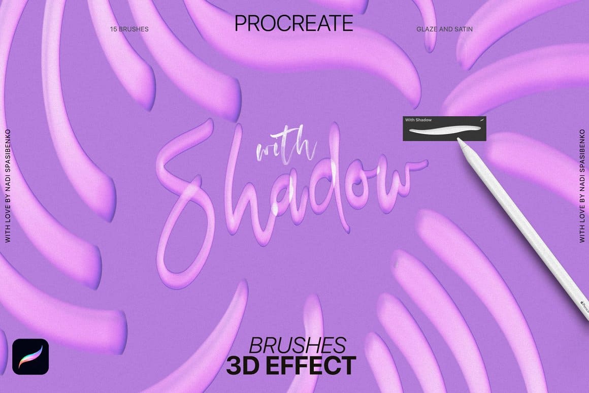 Procreate brushes 3D effect with shadow.
