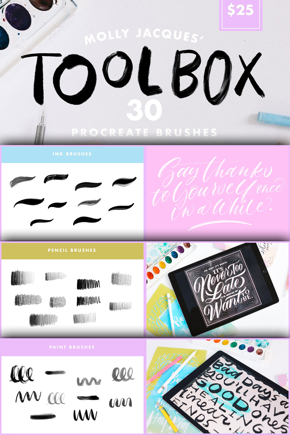 Illustrations of pinterest mollys toolbox procreate brushes.