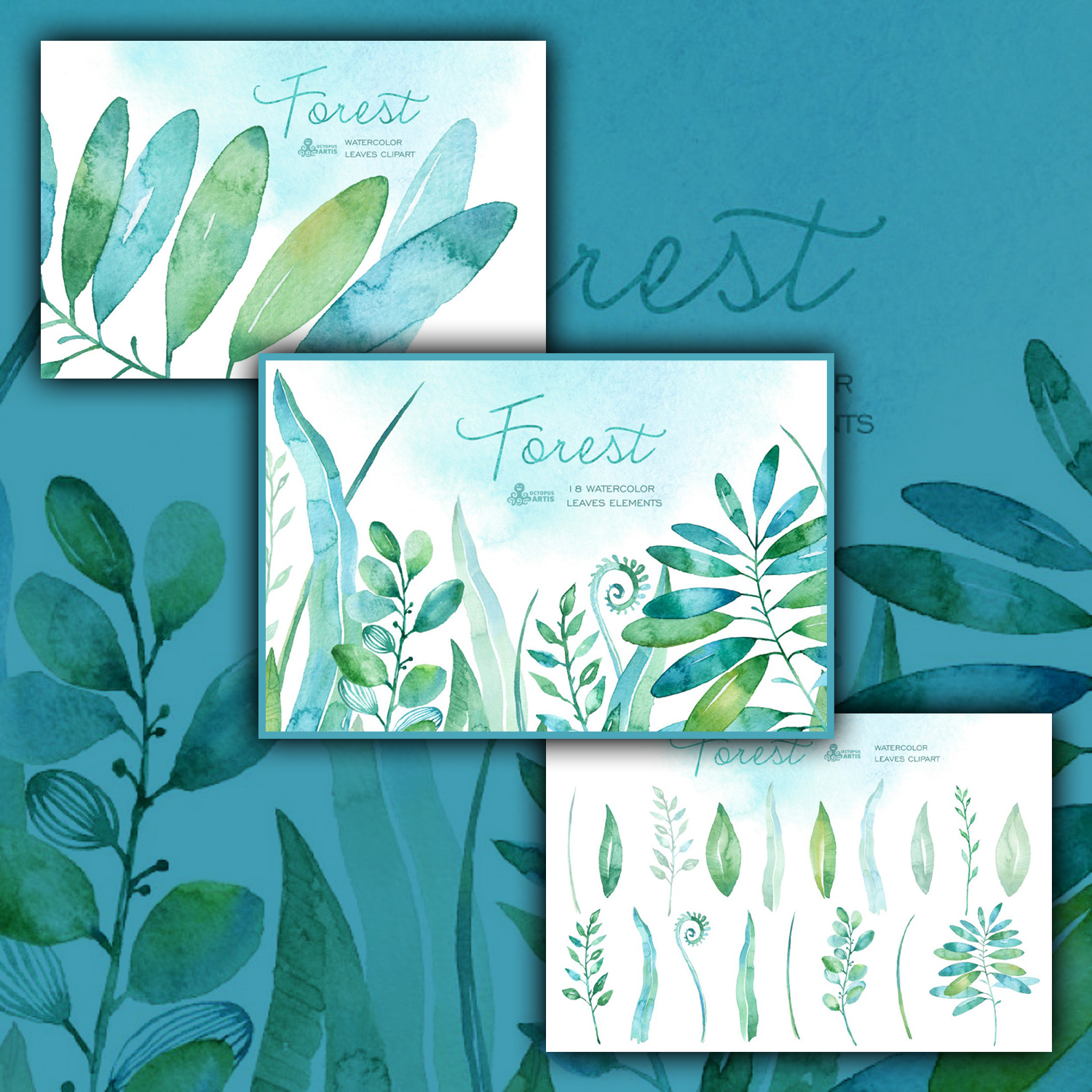 Preview images forest watercolor leaves.
