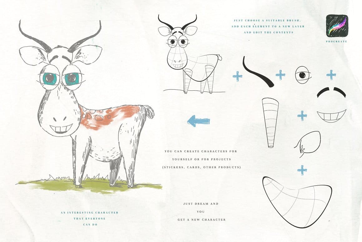 Elements of the designer animal with horns.