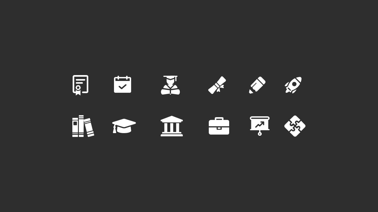 White icons on a dark background from the "Graduation" theme.