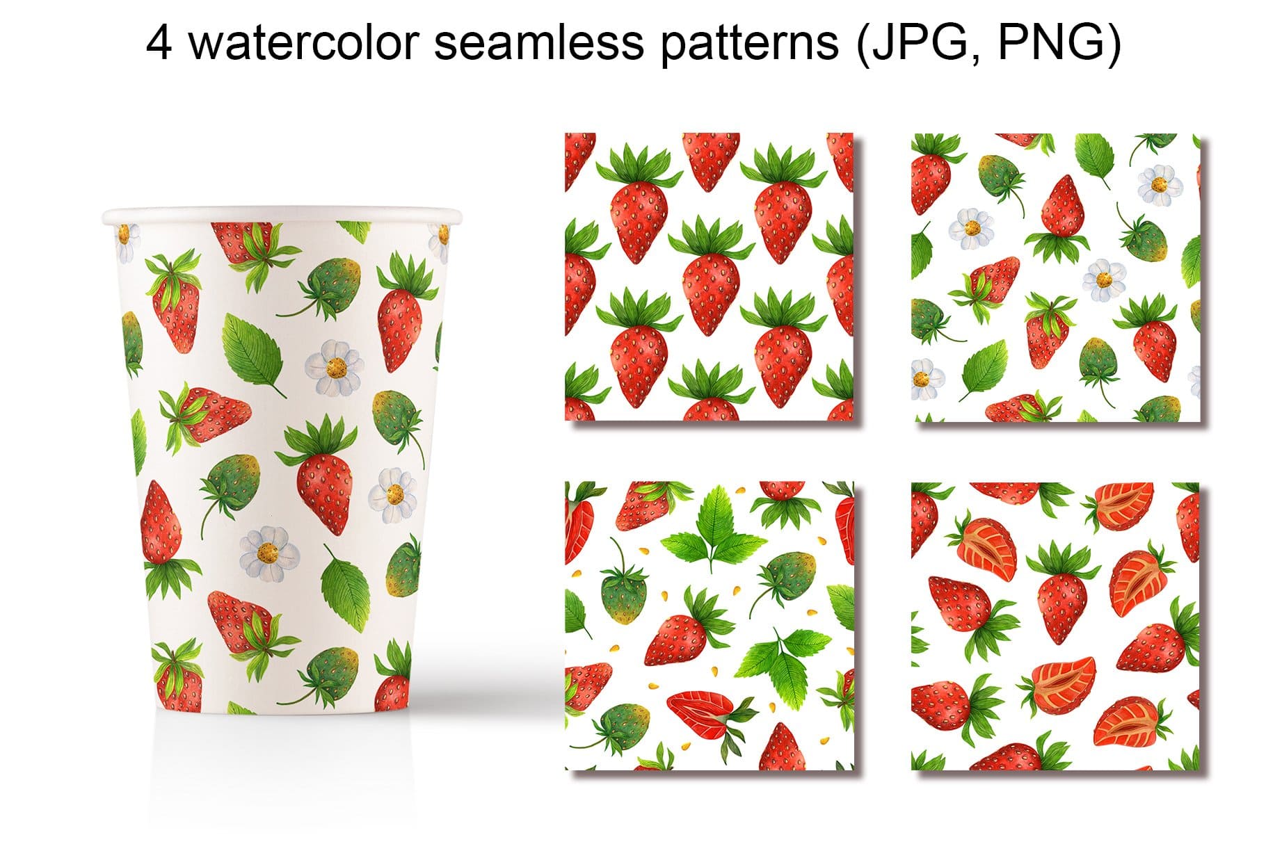 4 watercolor seanless patterns in JPG and PNG formats.