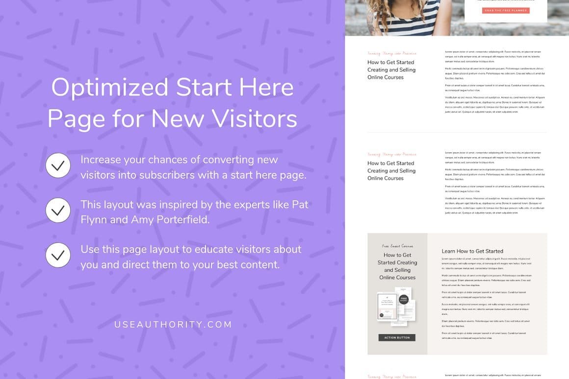 Optimized start here page for new visitors.