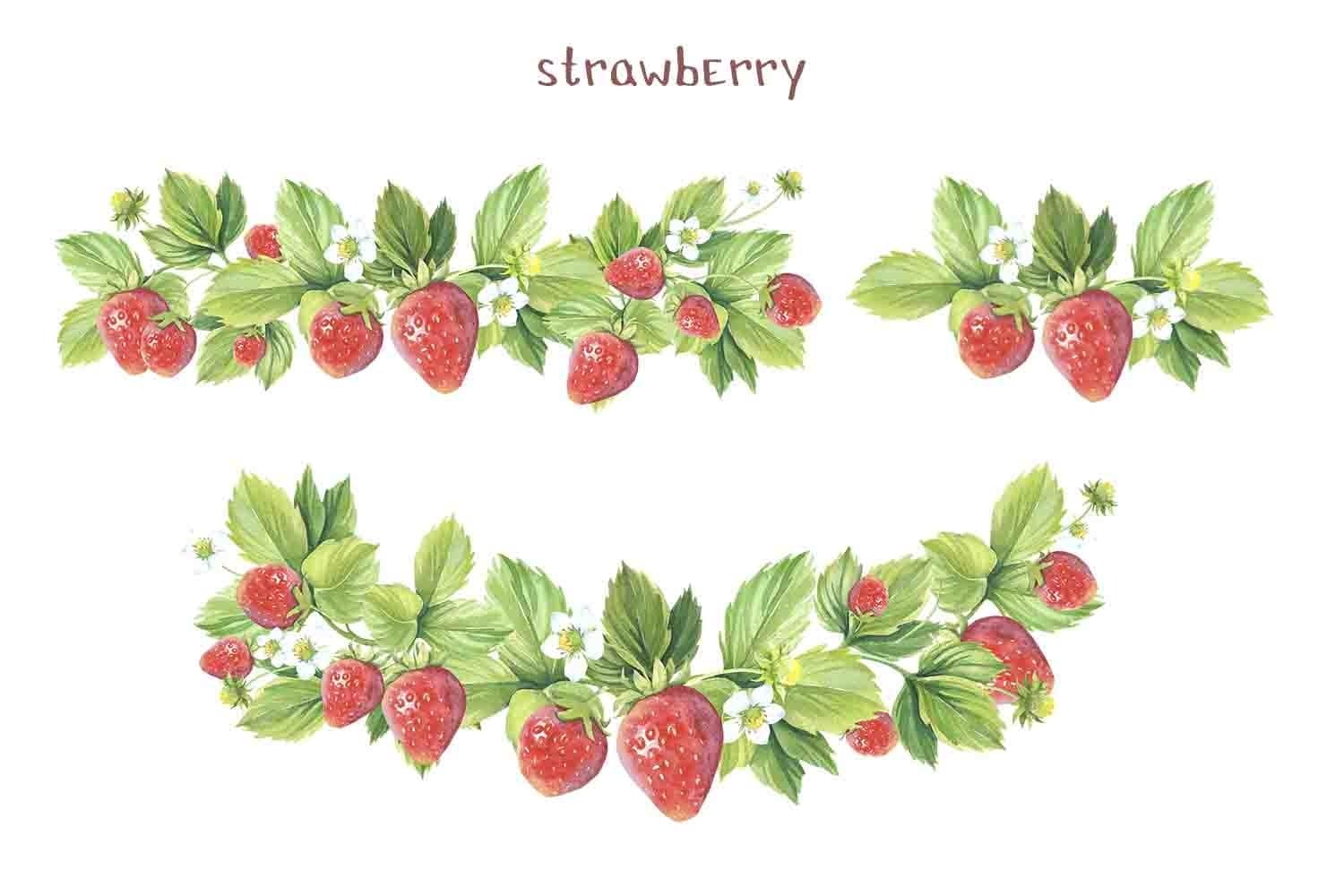 Strawberries are drawn in combination with leaves.