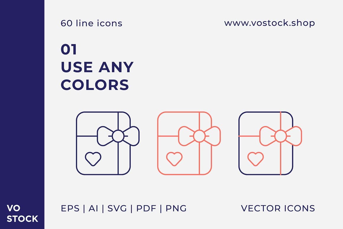 60 line icons that can be changed in color.