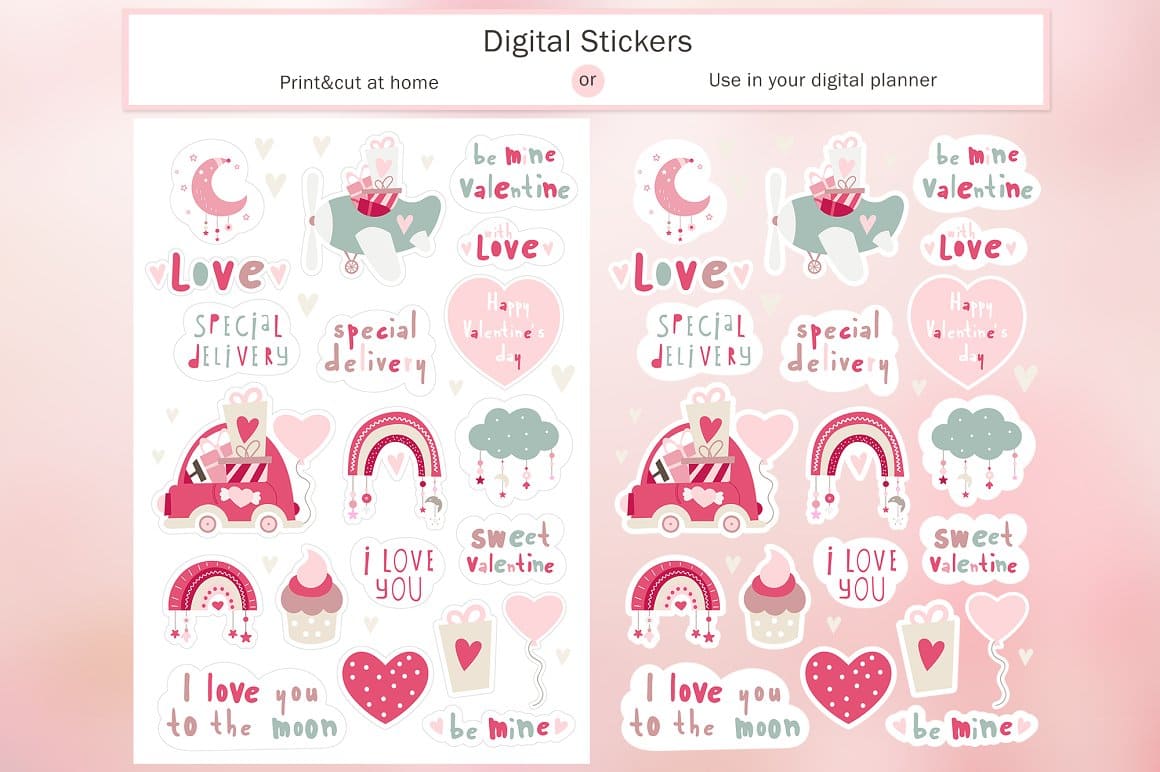 Digital stickers of Valentine's Day Romantic Collection use in your digital planner.