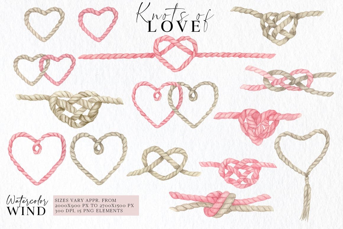 Examples of folded rope in the shape of a heart.