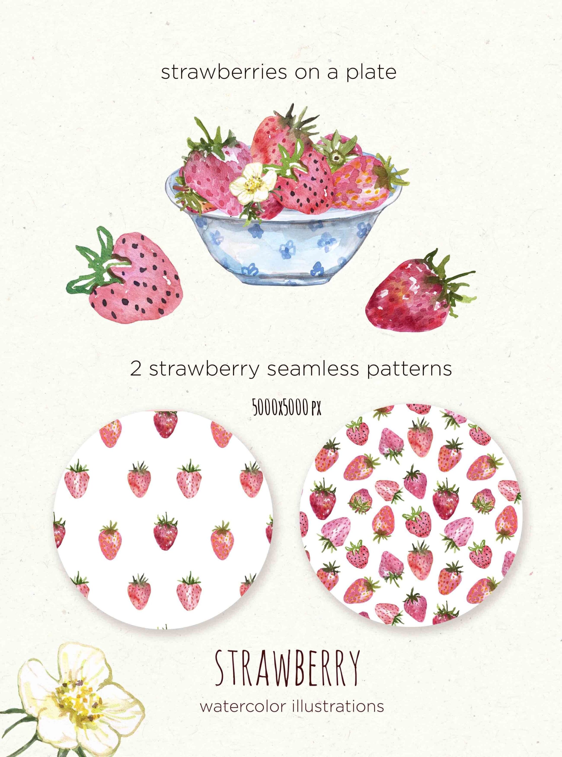 Two patterns with the image of strawberries.