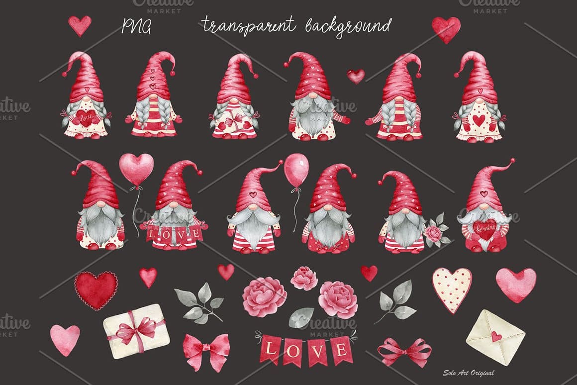 Valentine's Day Gnomes Girls / Boys on the transparent background.