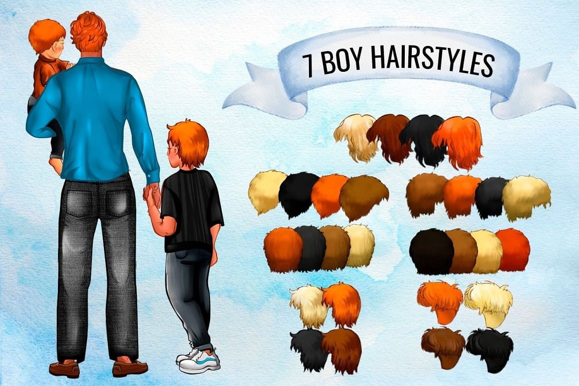 7 hairstyles for a blond, fair-haired, brown-haired and brunette boy.